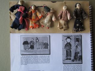  Shaohsing Missionary Family Doll Lot 5 Tiny Cloth Dolls on Card