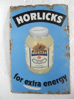 Vintage Horlicks Energy Food Drink Porcelain Enamel Sign Board Adv EHS