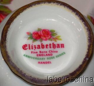 Elizabethan Anniversary Roses Handle Teacup Saucer Tea Cup