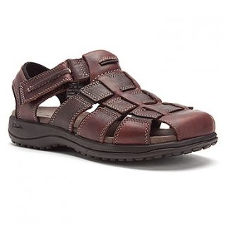 Clarks Mens Jensen Closed Toe Fisherman Sandals Brown Oily Leather