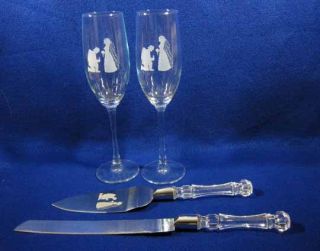 Firefighter Wedding Glasses Flutes & Knife Set Engraved Personalized