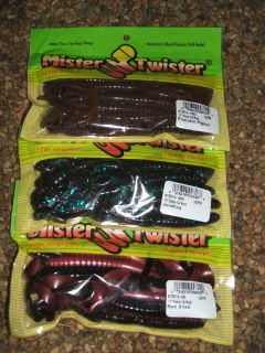  MISTER TWISTER 7 1/2 RIBBON TAIL WORMS   BASS FISHING PLASTIC WORM