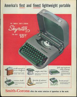Americas First Lightweight Portable Smith Corona Skywriter Typewriter