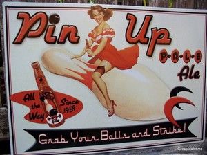 Pin Up Girl Bowling Pin Pale Ale Advertising Grab Your Balls Man Cave