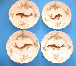 Antique Austrian China Clover Stamped 9 Fish Plates