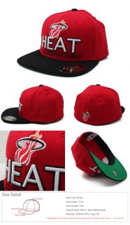 Miami Heat Fitted Caps NBA Team Flat Peak Hats Red Black NE83 Size M L