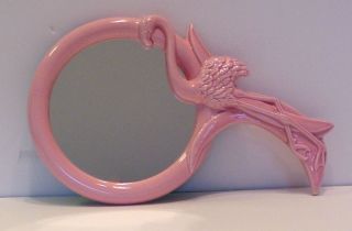 PINK FLAMINGO HAND MIRROR Looks Great on Wall Too Ceramic Vintage