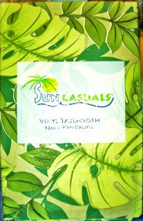 TROPICAL LEAVES TABLECLOTH VINYL with FLANNEL BACK 52x90 RECTANGULAR