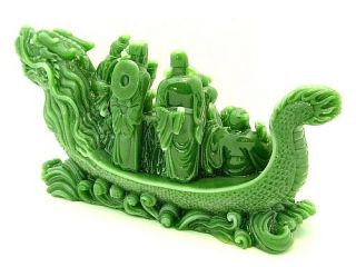 Jadeite Feng Shui Eight Immortals on Dragon Boat