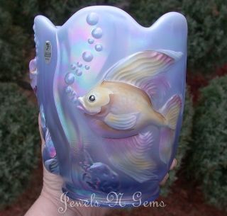 RARE HAND PAINTED by J A GREEN FENTON BLUE OPALESCENT CARNIVAL