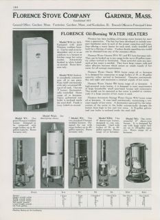 Florence Stove 1940 Ad Oil Burning Water Heater on Legs Wickless