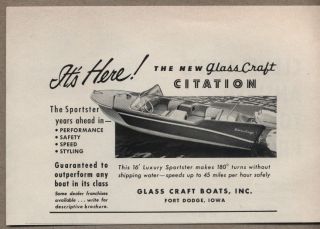 1958 Vintage Ad Glass Craft 16 Citation Boats Fort Dodge,Iowa