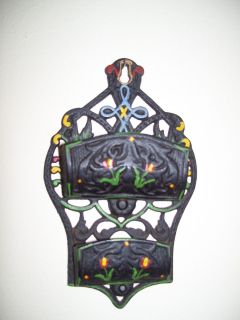  Wilton Cast Iron Match Holder Safe Two Tier Wall Mount Painted