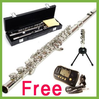 New Silver Color Closed Flute C Free Case Tuner Stand