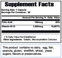  Bottle Energy F12 Vitamin B12 1,000 mcg & Folic Acid 100 mcg B9 90 Ct