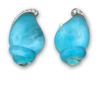 New Vhernier 18K Turquoise Diamond Seashell Earrings
