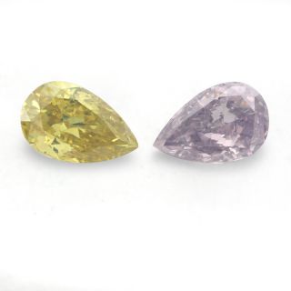 Certified 0.42ct Fancy Yellow + Purple Loose Natural Diamond Pair Pear