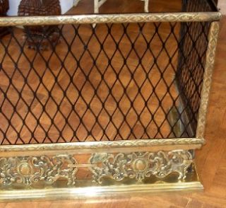 RARE Massive Antique Brass Fireplace Fender French Style w Top Grid