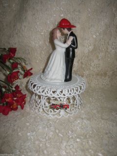 Fireman FIREFIGHTER Bride & Groom RED FIRE TRUCK Wedding Supplies CAKE