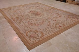 9x12 French Aubusson Rug Ivory Gold Wool Savonerrie