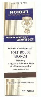  Legion Matchbook Cover Fort Rouge Winnipeg Manitoba Branch 252
