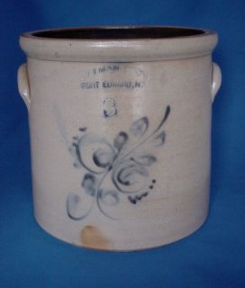 Ottman Bros Fort Edward NY 3 Gallon Stoneware Crock w Floral