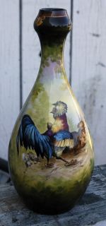 Franz Anton Melhem Rooster Painting Vase Royal Bonn 19th C