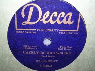 Hazel Scott Boogie Woogie Piano Jazz Combo 78 Decca VG