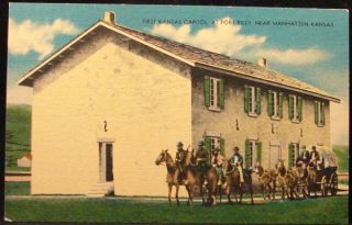 Fort Riley 1st Kansas Capitol Manhatten Linen Postcard
