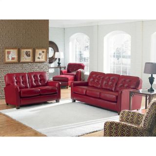 Lane Furniture Fritz Red Leather Button Back Contemporary Sofa Set