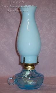 Fostoria Blue Coin Glass Oil Kerosene Finger Lamp