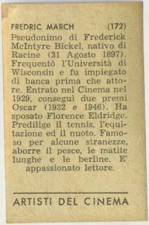 Fredric March Vintage 1951 Artisti Del Cinema Card