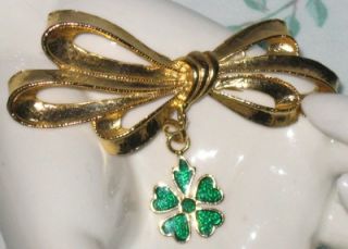 vintage charm holder bow brooch pin four leaf clover