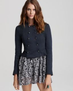 Free People New Navy Lace Overlay Shrunken Victorian Cropped Jacket 6