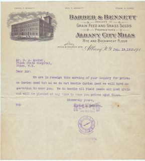 1915 barbar bennett letterhead albany ny flour rare 1915 letter from