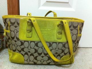 Coach Gallery Lunch Tote Lime Green Patent Leather Bag Purse 9786