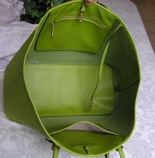 Michael Kors Jet Set Travel Leather Medium Tote Bag Purse Lime Green