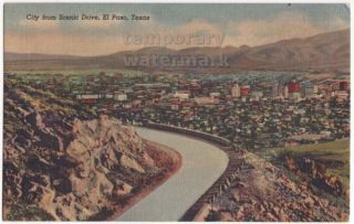 El Paso TX City View from MT Franklin Scenic Drive Vintage Texas