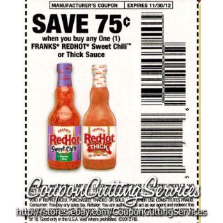   75 1 Coupons Franks Redhot Sweet Chili or Thick Sauce Franks Red Hot