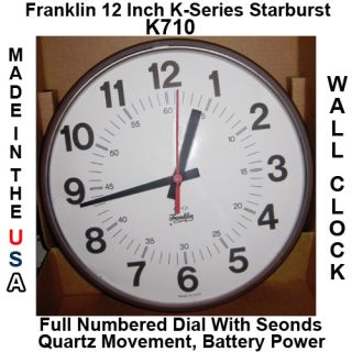 Franklin K710 Quartz 12 Wall Clock Numbered With Seconds Made In USA