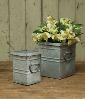 Set 2 Square Galvanized Containers Planter Flower Pots Vase Wedding