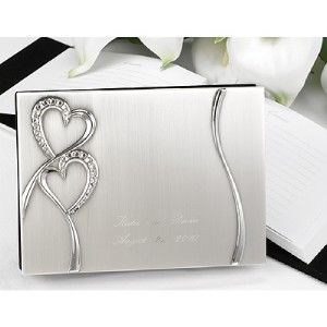 Personalized Rhinestone Double Heart Wedding Guest Book