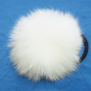 Luxury Real Fox Fur Fluffy Large White Pom Pom Hair Scrunchie Ponytail
