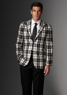 Hickey Freeman Mens Mahogany Collection Black and White Plaid Dinner