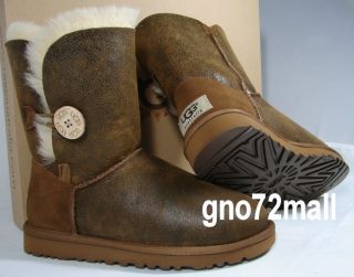 NIB! UGG BAILEY BUTTON BOMBER CHESTNUT LEATHER WOMENS BOOTS UK 7.5 USA