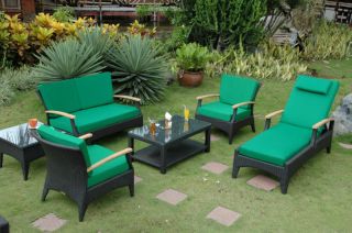 Outdoor Patio Furniture 6 Pc Wicker with Teak Accent Deep Seating Set