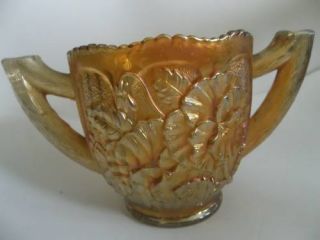 Imperial Pansy Marigold Carnival Glass Double Handle Open Sugar