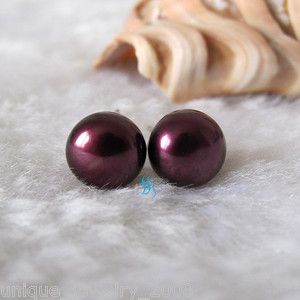 8085mm Dark Reddish Purple Freshwater Pearl Stud Earrings