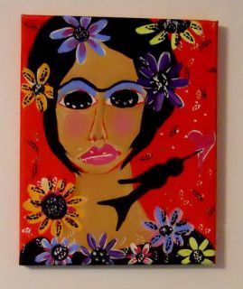 FRIDA & FLOWERS MEXICAN FOLK ART Painting *** ORIGINAL ** canvas 8 x