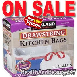 Kirkland Drawstring Kitchen Trash Bags 13 Gallon 200 Ct